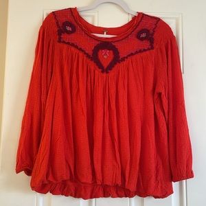 Free People Orange Embroidered Top Sz S
